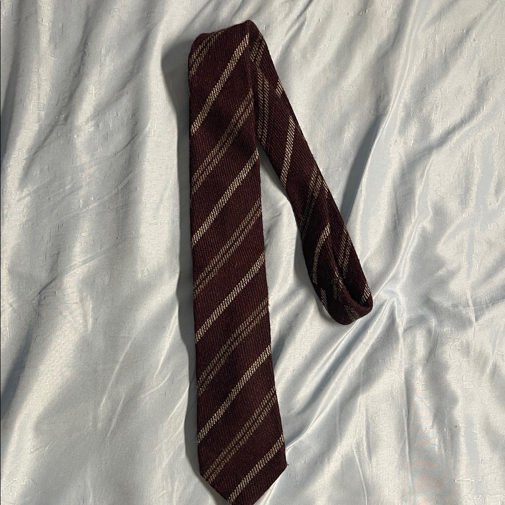 Stile Latino Plum and Beige Striped Wool ReppTie
